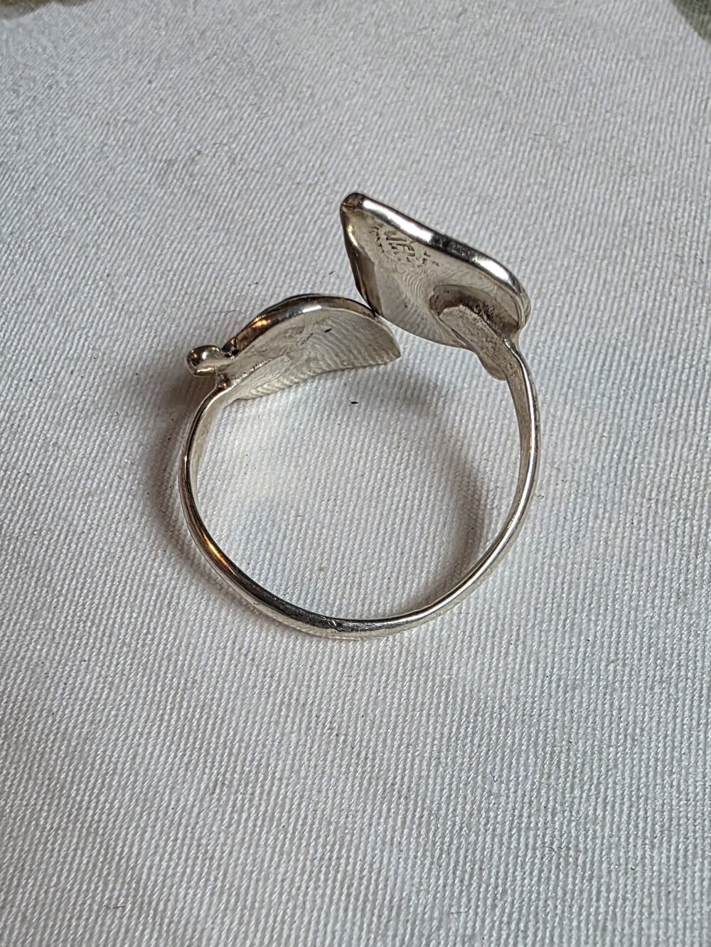 Vintage Mexico Silver Abalone Shell Double Leaf Bypass Ring Size 10 - Picture 3 of 4